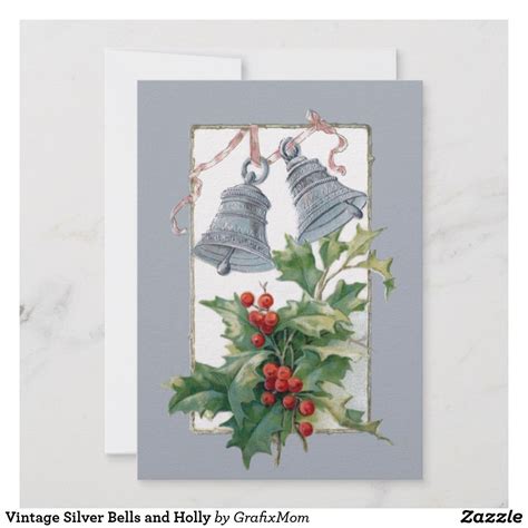 Vintage Silver Bells And Holly Holiday Card In 2021