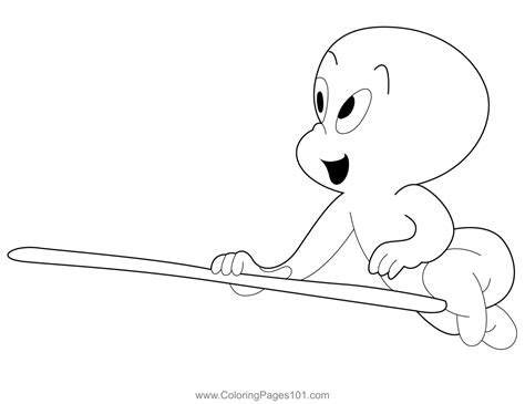 Casper With Stick Coloring Page For Kids Free Casper Printable