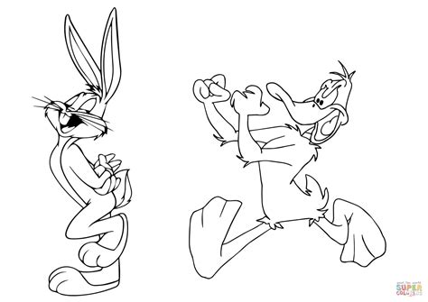 Daffy Duck Chasing Bugs Bunny Coloring Page Free Printable Coloring Pages