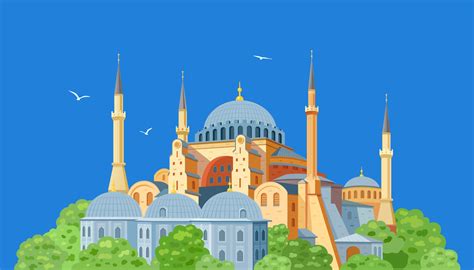 Hagia Sophia Domes And Minarets In The Old City Of Istanbul On A Blue
