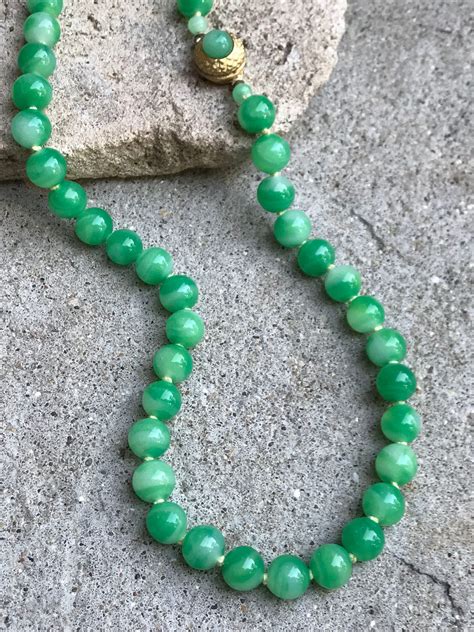 Vintage Green Jade Glass Beaded Necklace Jade Beaded Necklace Summer
