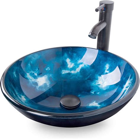 Buy Elecwish Tempered Glass Vessel Bathroom Vanity Sink Round Artistic