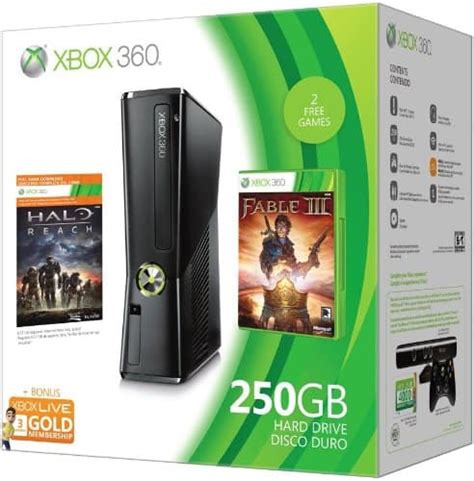 Xbox 360 250gb Holiday Value Bundle W Fable 3halo3 Months Xbox Live