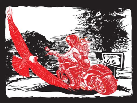 An Woman Riding Motorcycle An Hand Drawn Vector Freehand Drawing