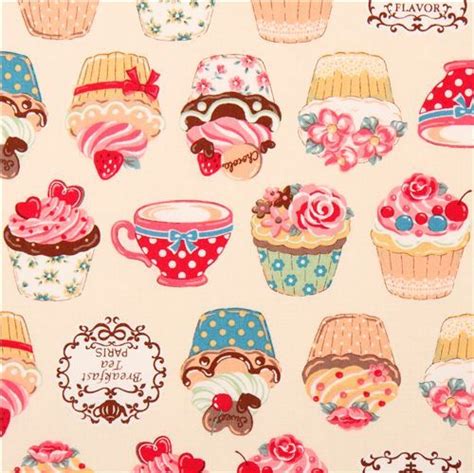 Beige Cosmo Cupcake Tea Fabric Japan Cupcakes Art Drawing Diy Cadeau