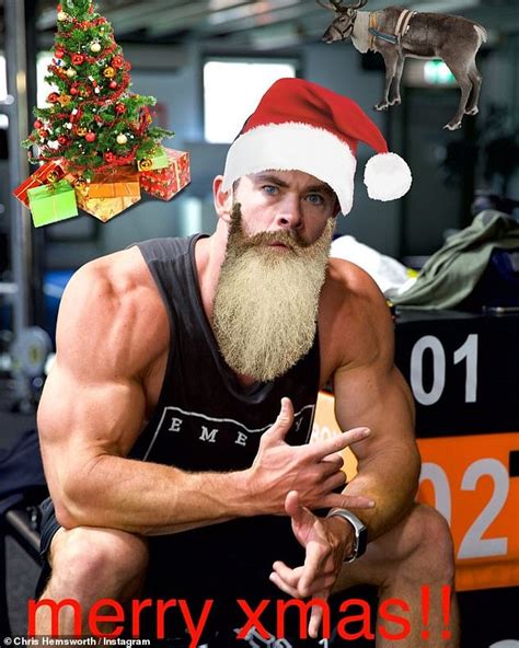 Chris Hemsworth Shows Off His Bulging Biceps And Dons Santa Hat As He