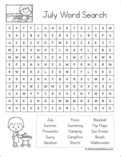 Free Printable July Word Search Printable Puzzle For Kids