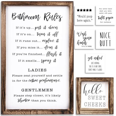Farmhouse Bathroom Wall Decor Set Of Funny Bathroom Signs With Rules And Interchangeable