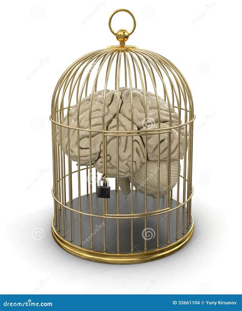 Gold Cage With Human Brain Clipping Path Included Stock Illustration