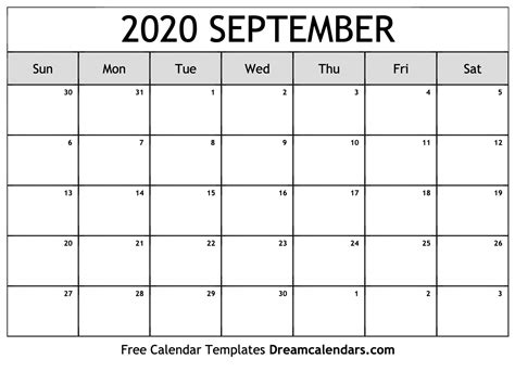 Download Printable September 2020 Calendars