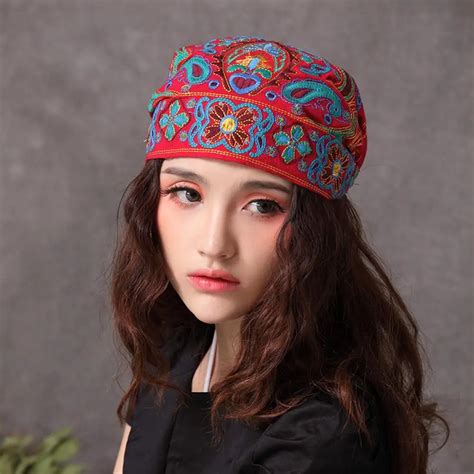 1pc Women Embroidery Print Hats Mexican Style Ethnic Vintage Lady