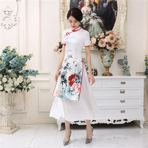 Buy High Quality Sexy White Satin Vietnam Ao Dai Dress Chinese Classic Handmade