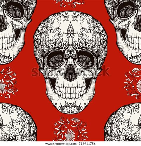 Seamless Pattern Background Sugar Skull Floral Vector De Stock Libre