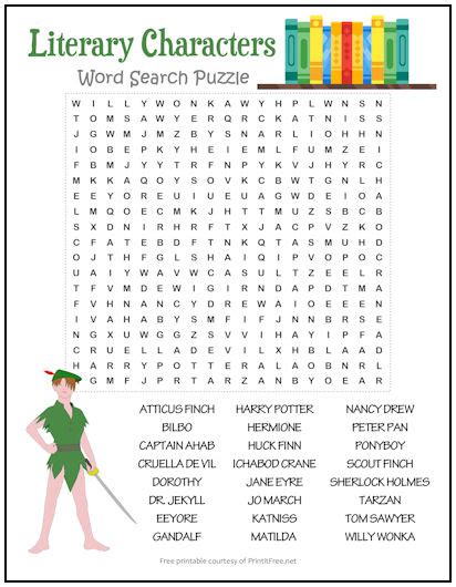 Literary Characters Word Search Puzzle Print It Free