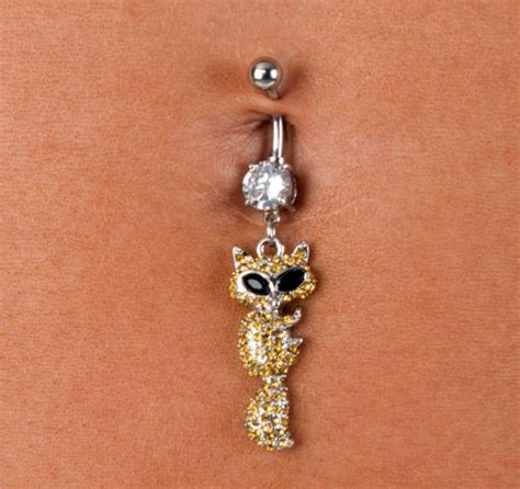 Gold Cubic Zirconia Fox Belly Button Ring Belly Button Rings
