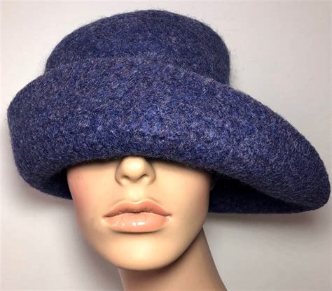 Felted Blue Rolled Brim Hat Womens Felted Hat Blue Felted Etsy