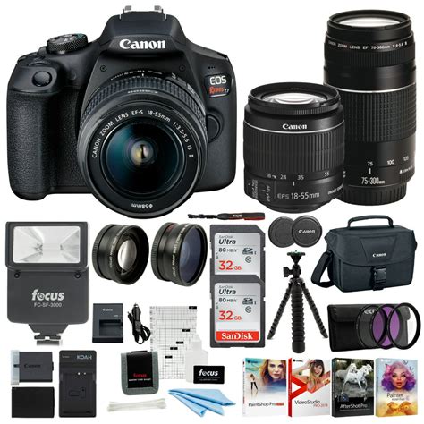 Canon Eos Rebel T7 Dslr Camera 18 55 And 75 300 Double Zoom Lens With
