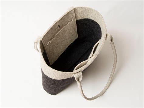 Wool Felt Tote Bag Oatmeal And Charcoal Made In Italy