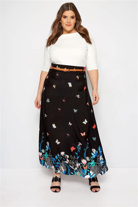 Black Butterfly Maxi Skirt Sizes 16 To 32 Yours Clothing