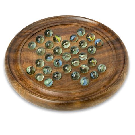 Solitaire Board Game With Glass Marbles Classic Wooden Solitaire Game