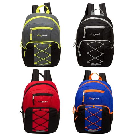24 Units Of 17 Classic Bungee Backpack In 4 Assorted Colors With Side