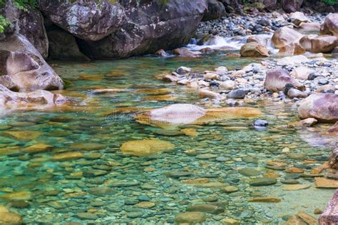 Crystal Clear River Water Flowing Over Rocks Stock Photo Image Of