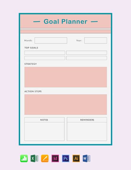 goal planner template word excel psd indesign