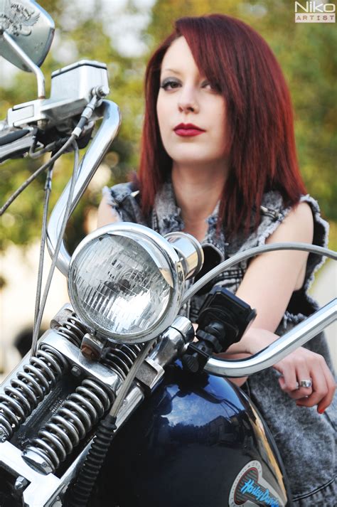 Harly Girl Biker Red Head Female Biker Harley Couple Motorcycle Model