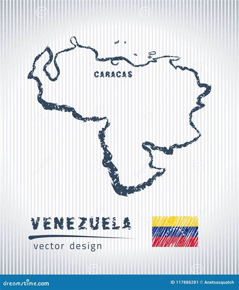 Venezuela National Vector Drawing Map On White Background Stock Vector