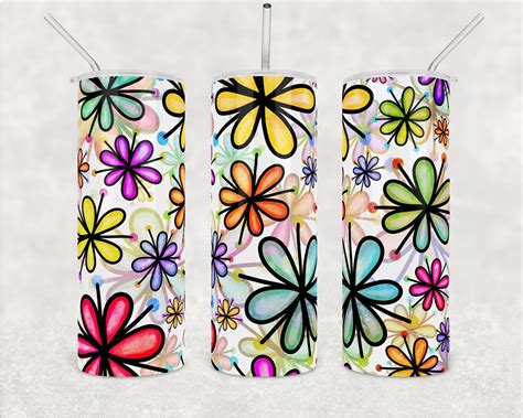 Colorful Daisy Tumbler Wrap Png Sublimation Design Daisies Flower 20oz