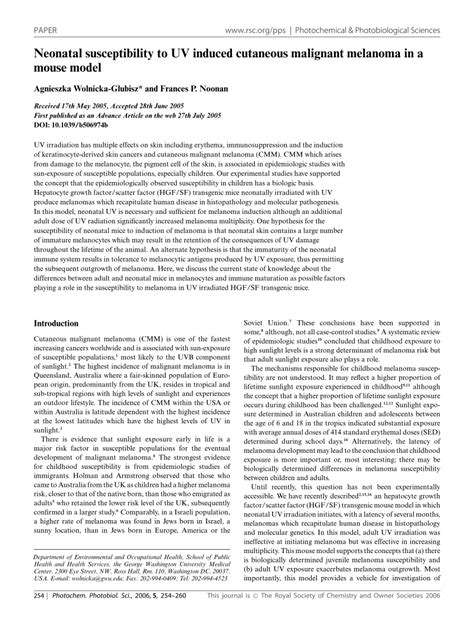 J photochem photobiol a chem. (PDF) Wolnicka-Glubisz A, Noonan FPNeonatal susceptibility ...