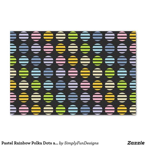 Pastel Rainbow Polka Dots And Stripes Black Tissue Paper Rainbow