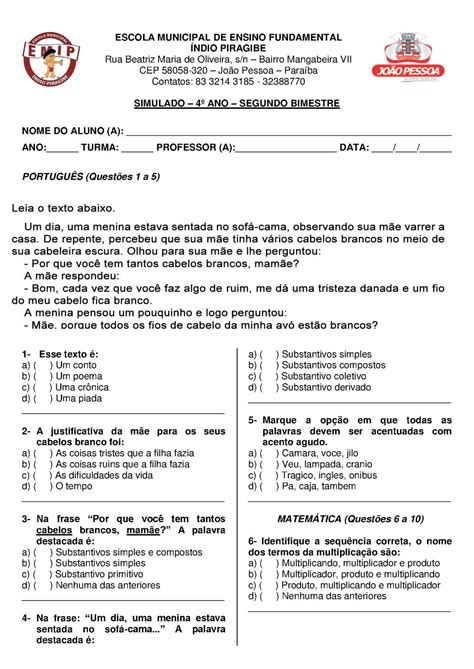 Simulado Portugues 4 Ano