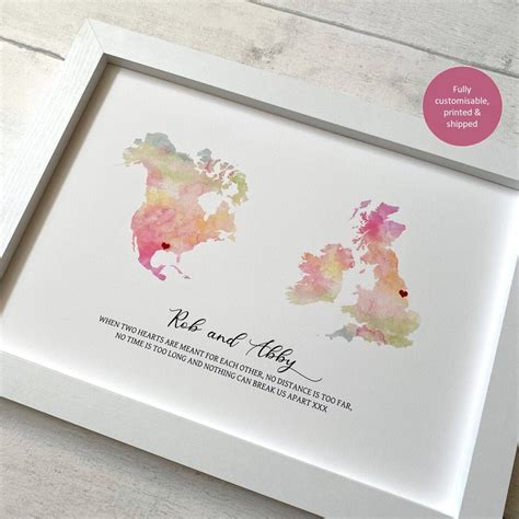 Personalised Two Location Love Map Long Distance Engagement Etsy Uk
