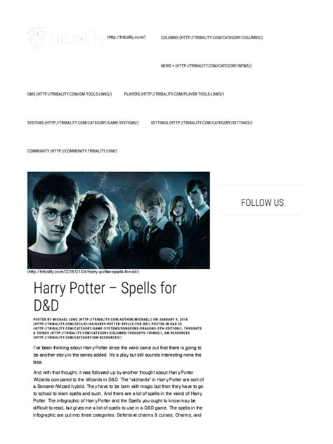 Harry Potter Spells For Dandd Tribality Pdf Magician Fantasy