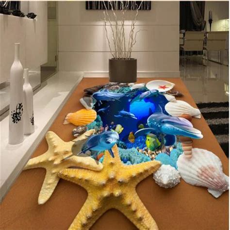 Beibehang Underwater 3d Flooring World Dolphin Starfish Shell Bedroom