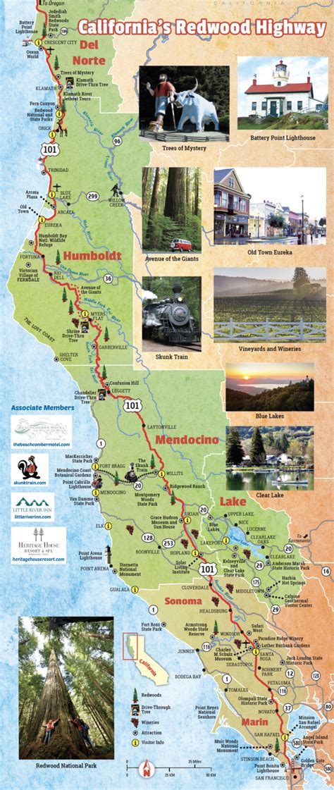 Redwood Highway Map The North Coast Region Of California California