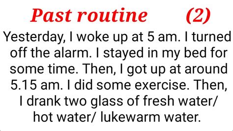 26 Yesterday Routine Simple Past Tense Past Routine In English
