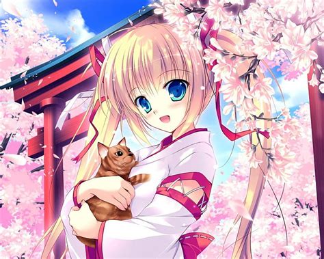 Cherry Blossom Sakura Blossom Floral Animal Blossom Anime Shrine