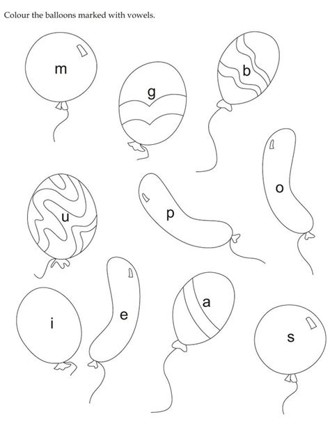 Colour The Balloons Marked With Vowels Vowel Worksheets Fun