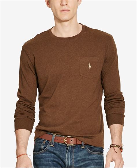 Polo Ralph Lauren Mens Long Sleeve Pocket Shirt In Brown For Men Lyst