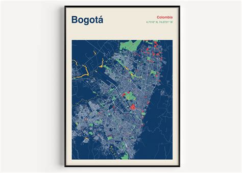 Bogota Map Print Map Of Bogota Colombia Bogota City Map Etsy Uk