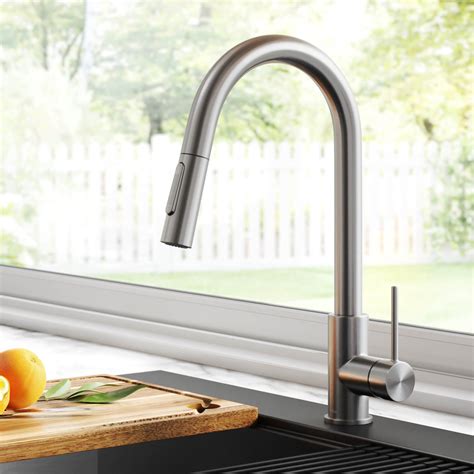 Kraus Oletto Contemporary Pull Down Single Handle Kitchen Faucet In Spot Free Stainless Steel