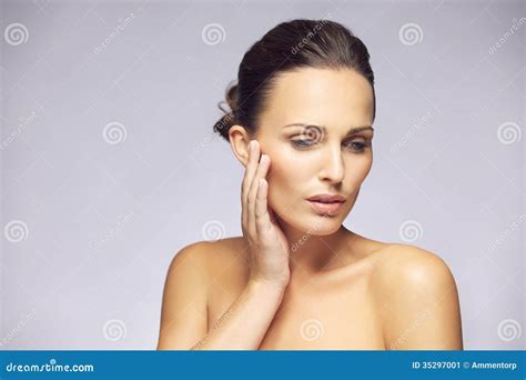 Woman Caressing Her Beautiful Skin Stock Image Image Of Model