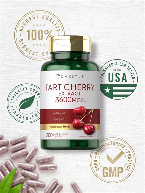 Tart Cherry Extract 3600mg 200 Capsules Carlyle Nutritionals