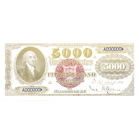 Us Five Thousand Dollar Bill 1878 5000 Usd Treasury Note In Gold