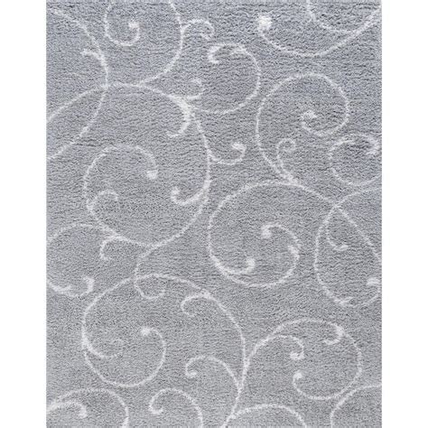 Tayse Rugs Soho Shag Floral Silver 8 Ft X 10 Ft Indoor Area Rug