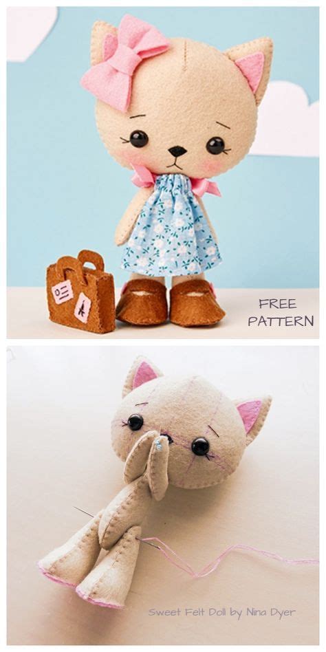 Diy Sweet Felt Doll Cat Free Sewing Pattern And Tutorial Felt Doll