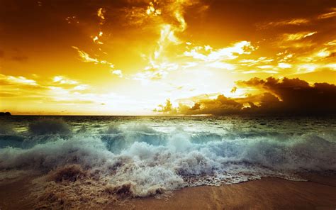 Sea Ocean Waves Sky Clouds Sunset Nature Earth