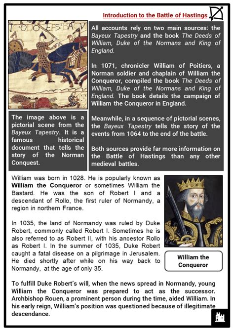 The Battle Of Hastings Facts Worksheets Context Causes Harolds Death